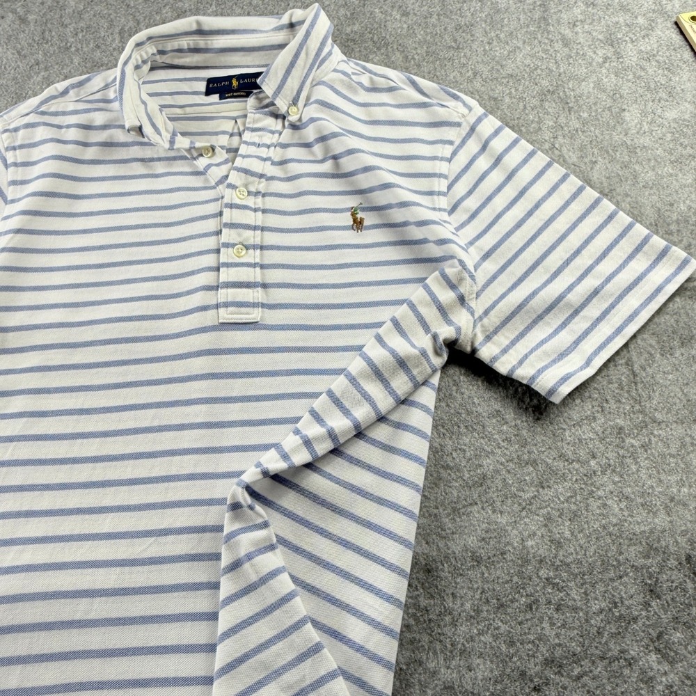 Ralph‎ Lauren Polo Shirt Mens L Knit Oxford Stripe S S Flesh Pony Preppy Defect - Picture 9 of 15